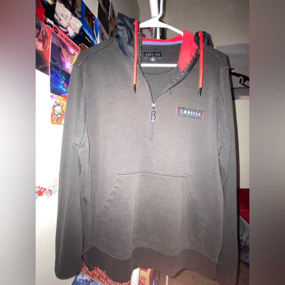 Vintage Cookies Sweater 2016 era Black Half Zip Up Hoodie with red hoodie/stitch